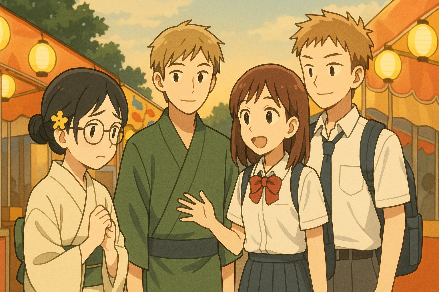 上野君の中学時代のクラスメイト達に出会い、その場を離れる花