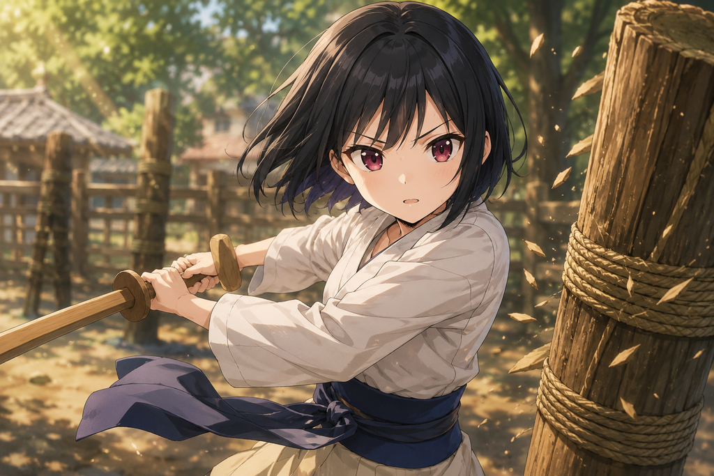 剣の稽古をする、少女時代のフィッセル